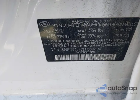 2020 Hyundai Elantra Sel z USA, uszkodzony, nr VIN 5NPD84LF2LH503604